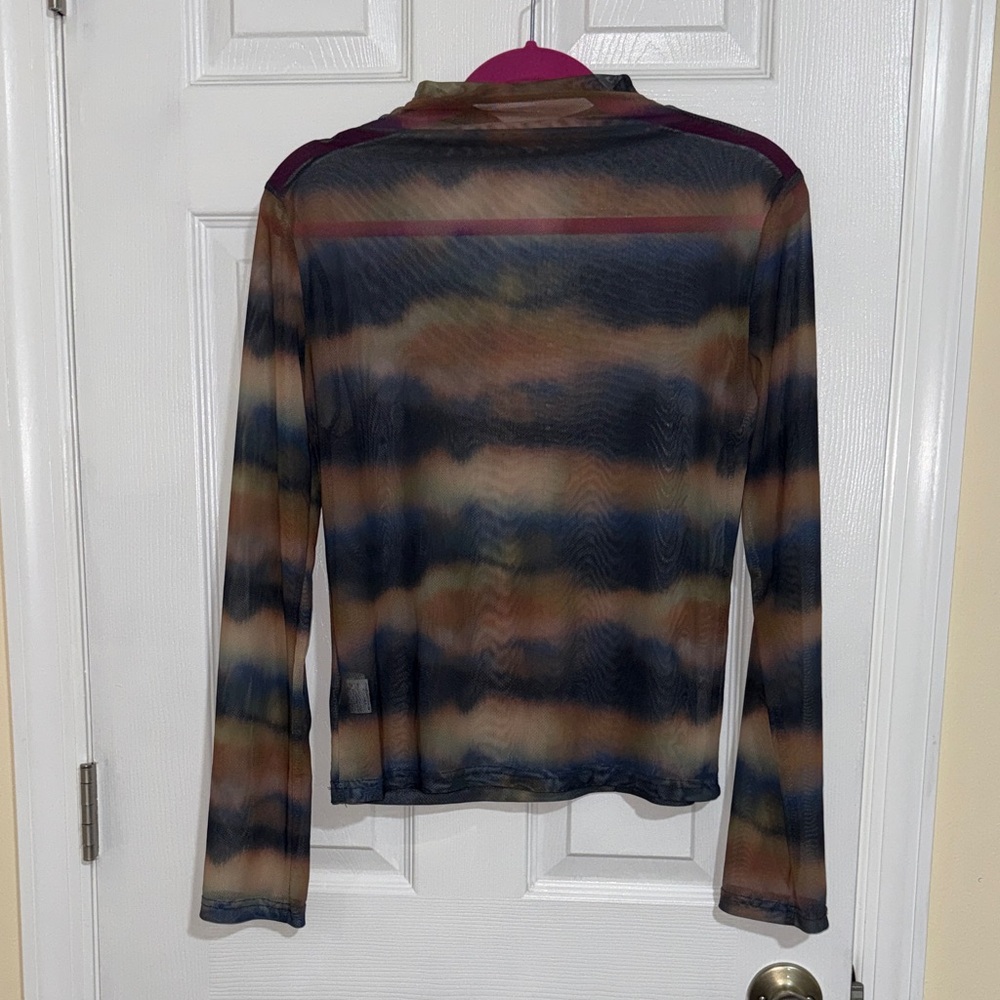 Sheer Striped Long-Sleeve Tee in Navy and Brown Tones